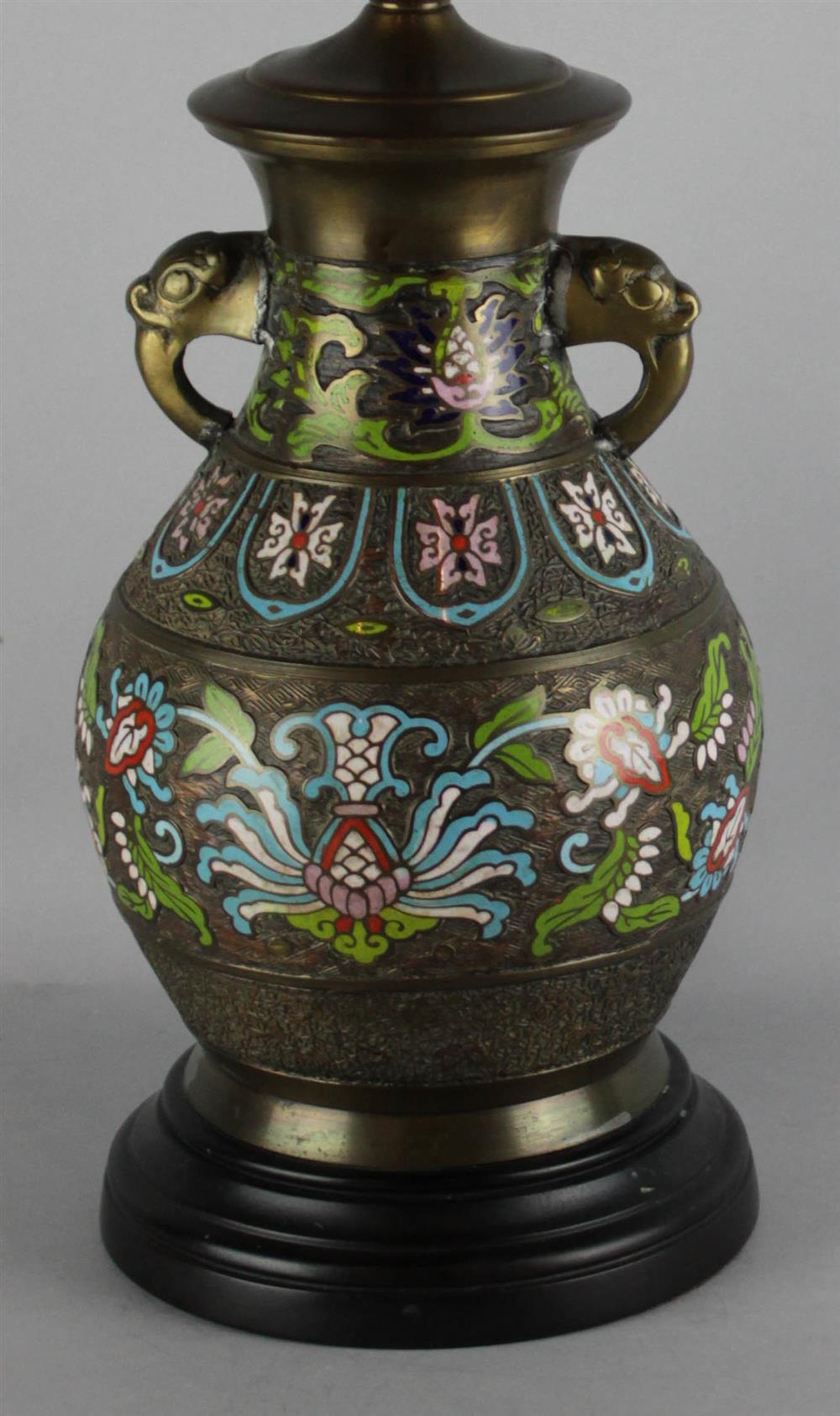 Appraisal: CHINESE CHAMPLEVE ENAMEL HU-FORM VASE of archaistic form with animal