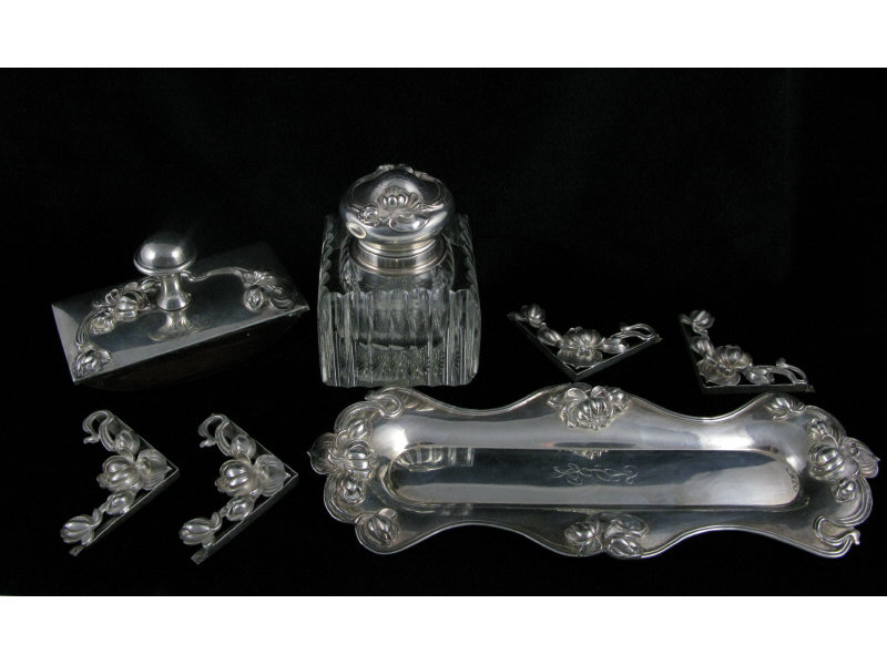 Appraisal: Kerr Co Art Nouveau Sterling Desk Set four piece set