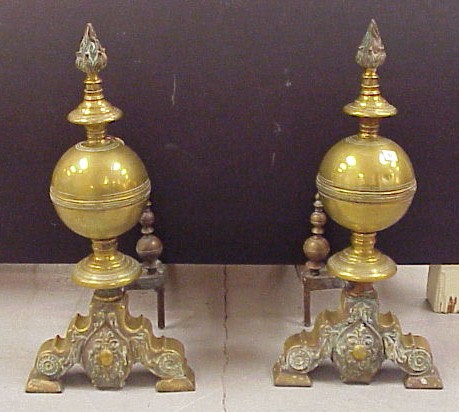 Appraisal: Pair of th C brass andirons bulbous standard with flame