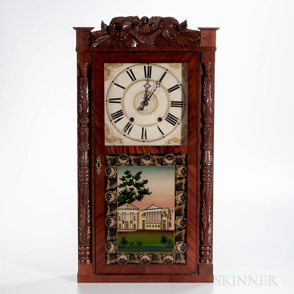 Appraisal: Riley Whiting Carved Column and Splat Shelf Clock Riley Whiting