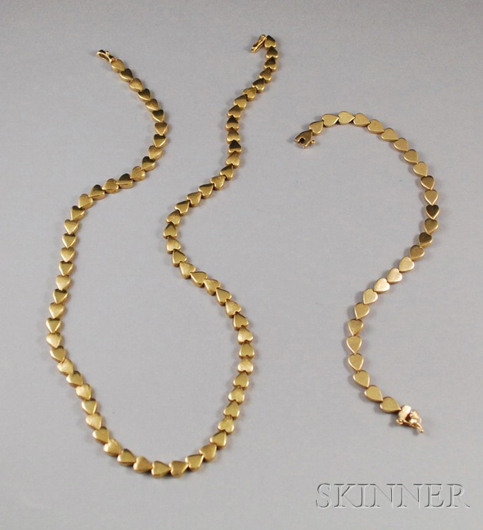 Appraisal: kt Gold Heart Necklace and Similar Bracelet necklace lg bracelet