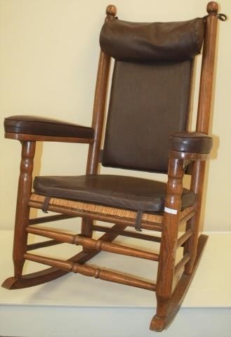 Appraisal: OAK KENNEDY ROCKING ARMCHAIR SIGNED WITH PLAQUELARRY ARATA PLAQUE READS