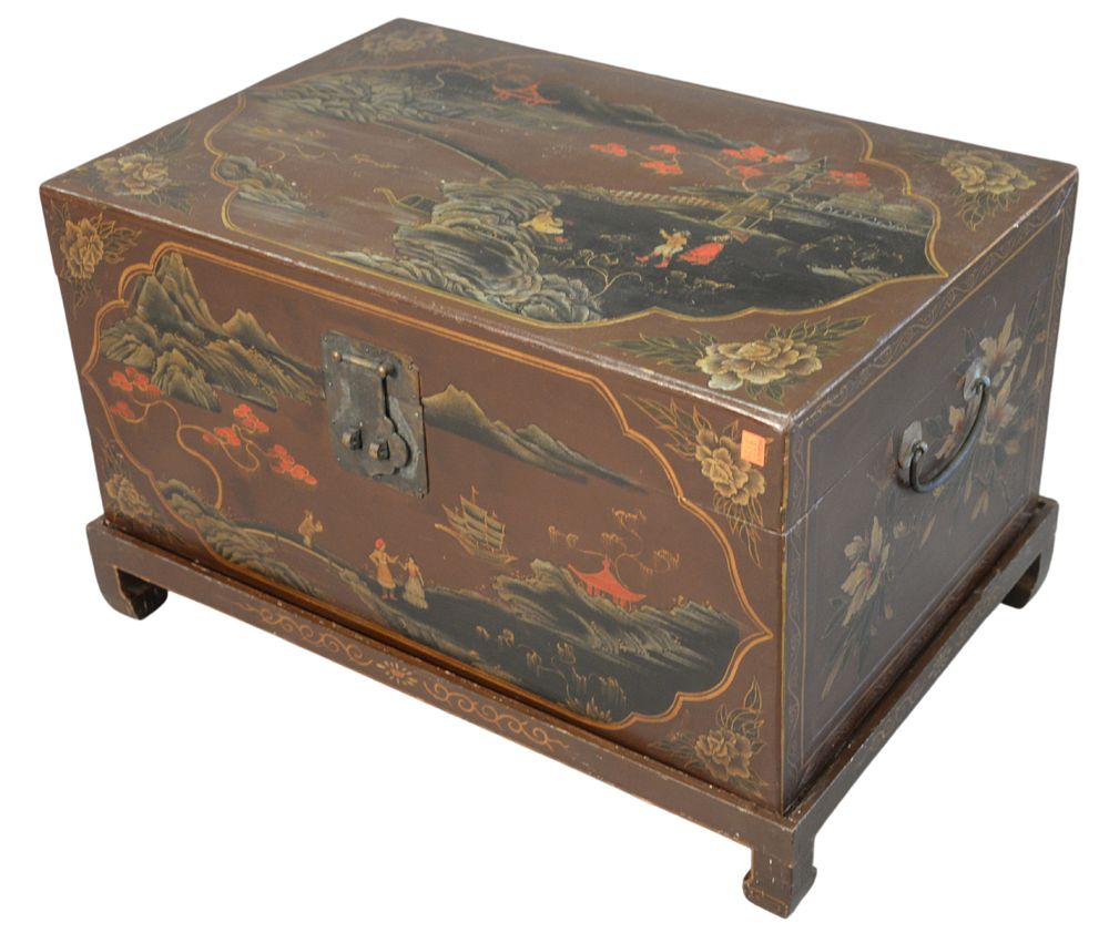 Appraisal: Chinoiserie Decorated Lift Top Chest on base with short legs