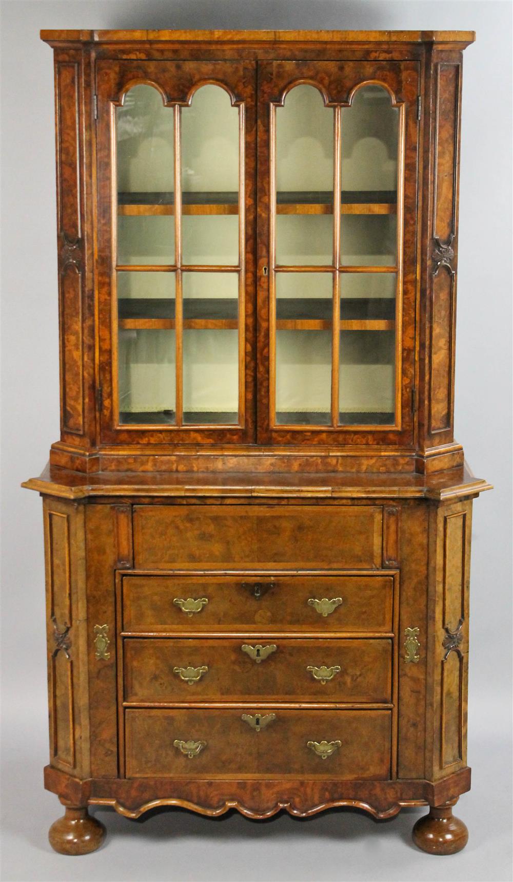 Appraisal: DUTCH BAROQUE STYLE WALNUT SECRETARY in two parts the later