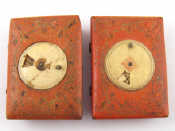 Appraisal: A pair of red lacquer game counter boxes circa with