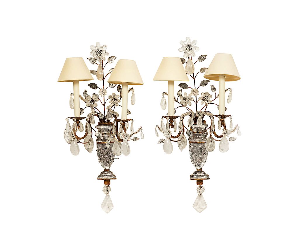 Appraisal: Pr French Bagues Style Rock Crystal Wall Sconces Pair of