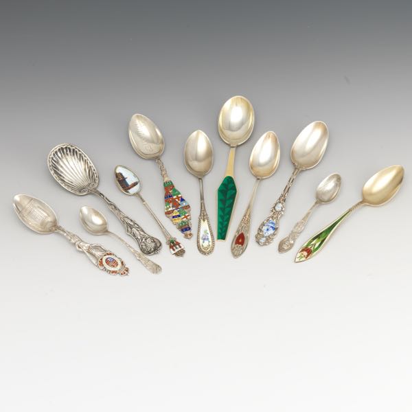 Appraisal: Collection of Eleven Sterling Silver and Enamel Souvenir Spoons from