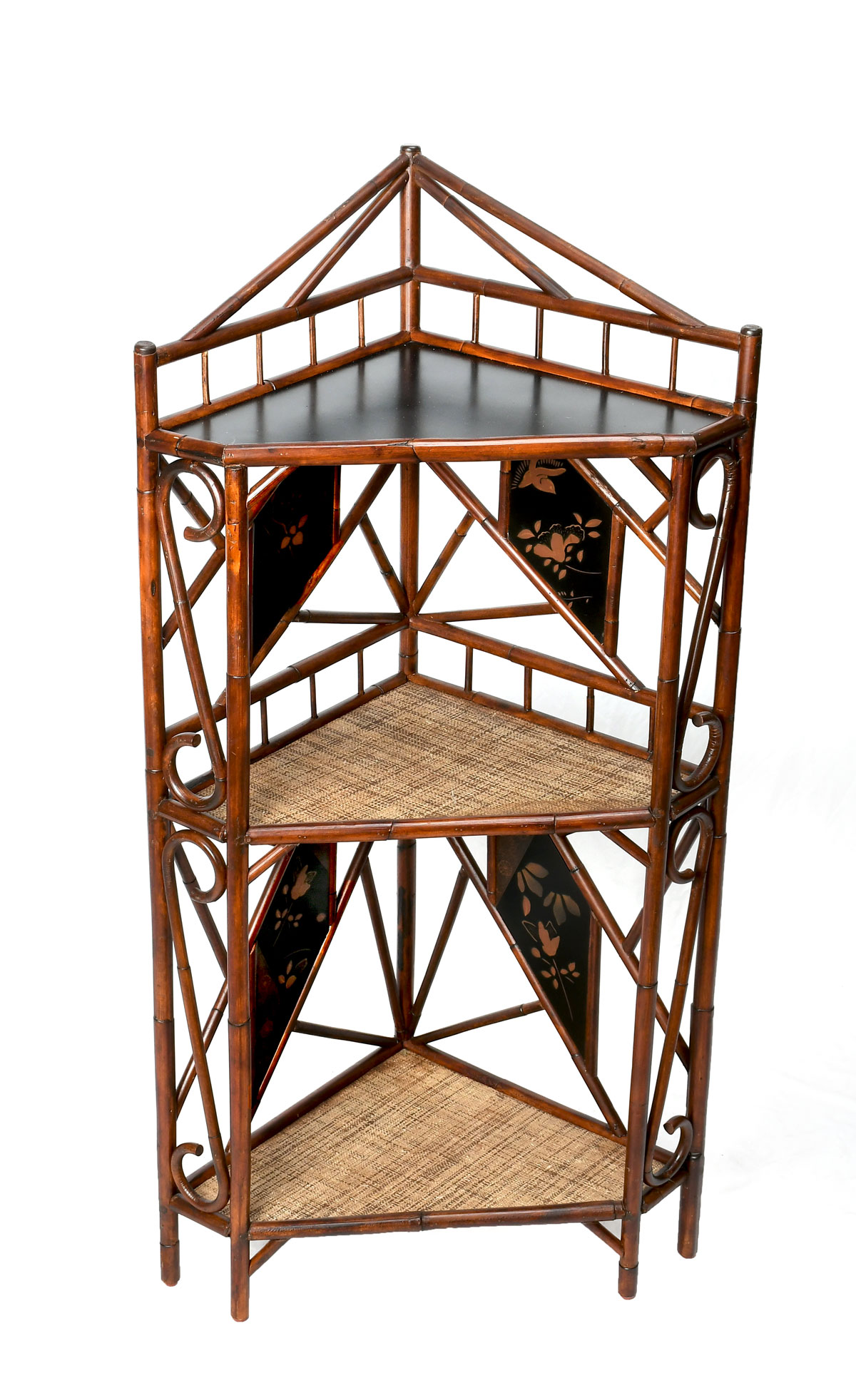 Appraisal: ARTE DE CHINE TALL BACK CORNER ETAGERE Shelves with hand