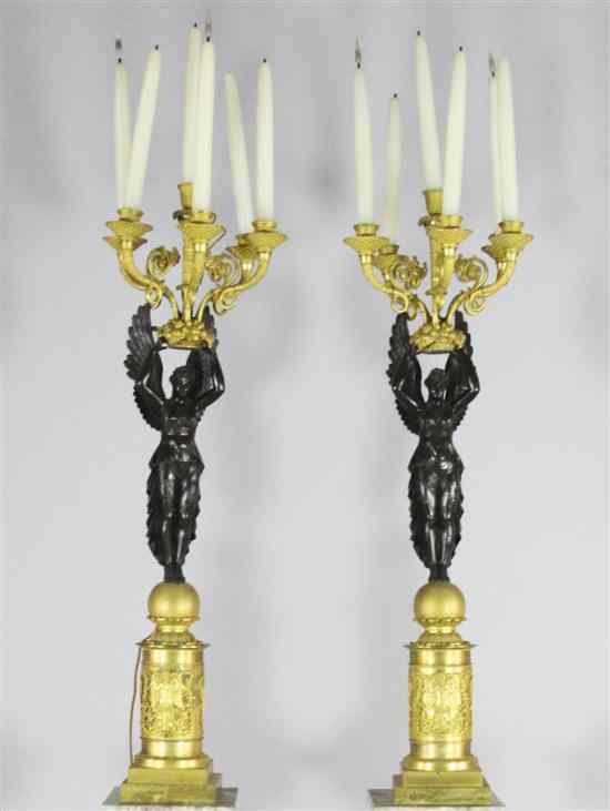 Appraisal: A pair of French Empire bronze and gilt bronze five