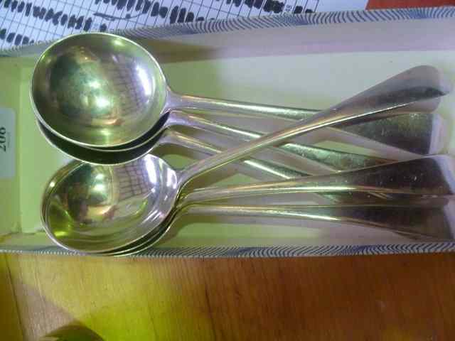 Appraisal: A SET OF SIX OLD ENGLISH PATTERN SILVER SOUP SPOONS