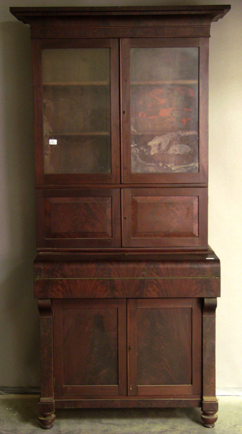 Appraisal: Pennsylvania Empire mahogany -part secretary bookcase ca h w