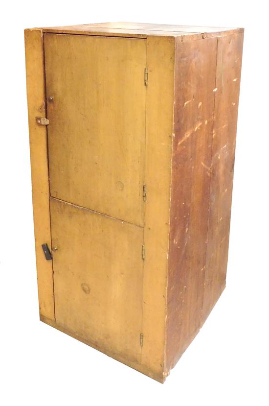 Appraisal: Primitive storage cabinet pine with two mustard painted sides and