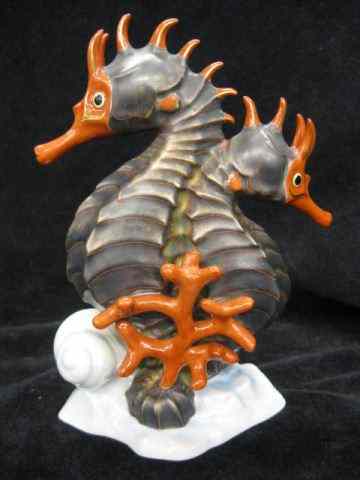 Appraisal: Herend Porcelain Figurine of Two Seahorses coral shell trim ''