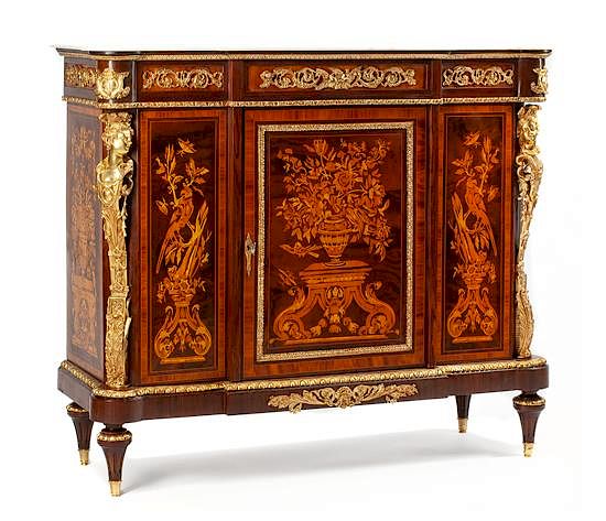 Appraisal: A Louis XVI Style Gilt Bronze Mounted Marquetry Cabinet Height