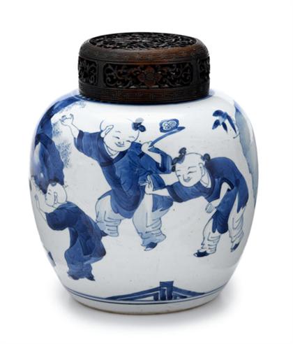 Appraisal: Chinese blue and white jar kangxi period Of ovoid form