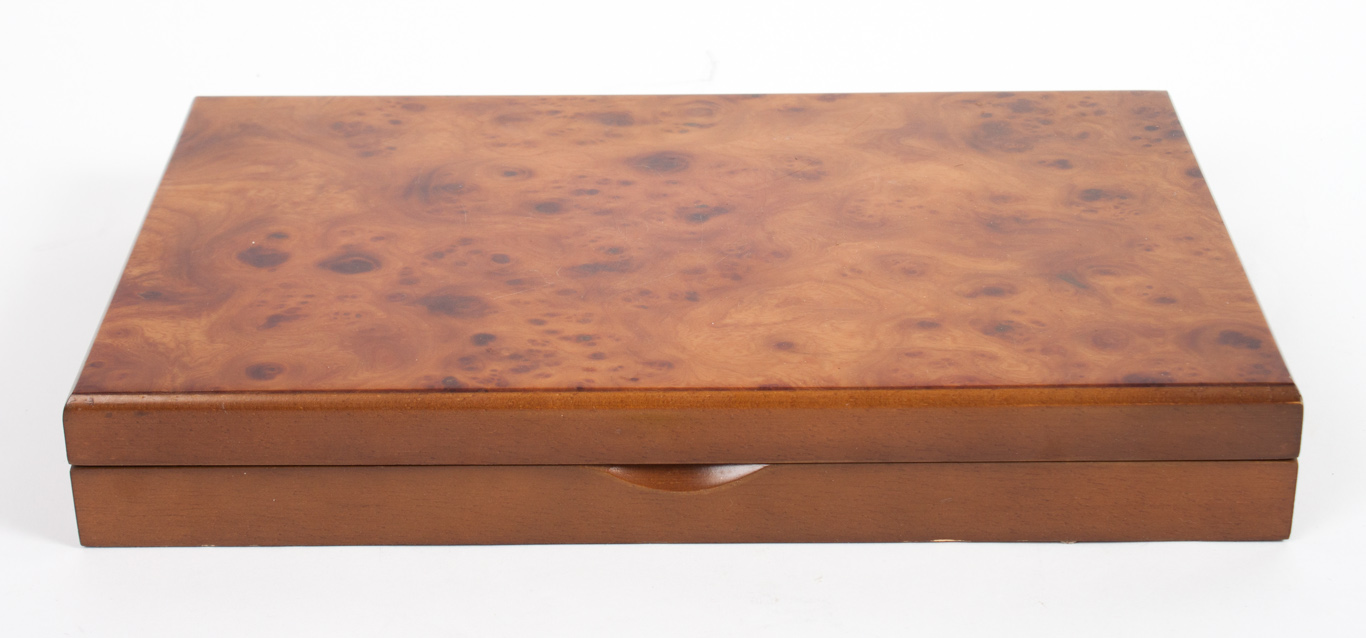 Appraisal: Burl walnut fitted pen collector's case retailed by Neiman Marcus