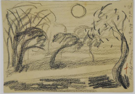 Appraisal: OSCAR BLUEMNER American - MONTGOMERY black crayon drawing monogrammed OFB