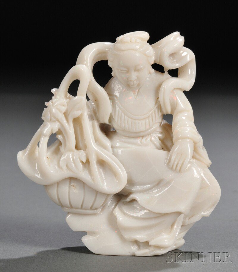 Appraisal: Opal Carving China of the Daoist Immortal He Xiangu depicted