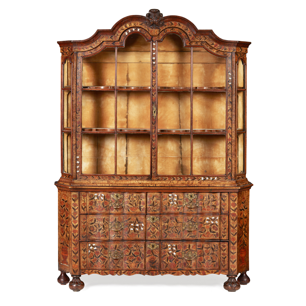 Appraisal: DUTCH WALNUT BONE AND MARQUETRY DISPLAY CABINET TH CENTURY the