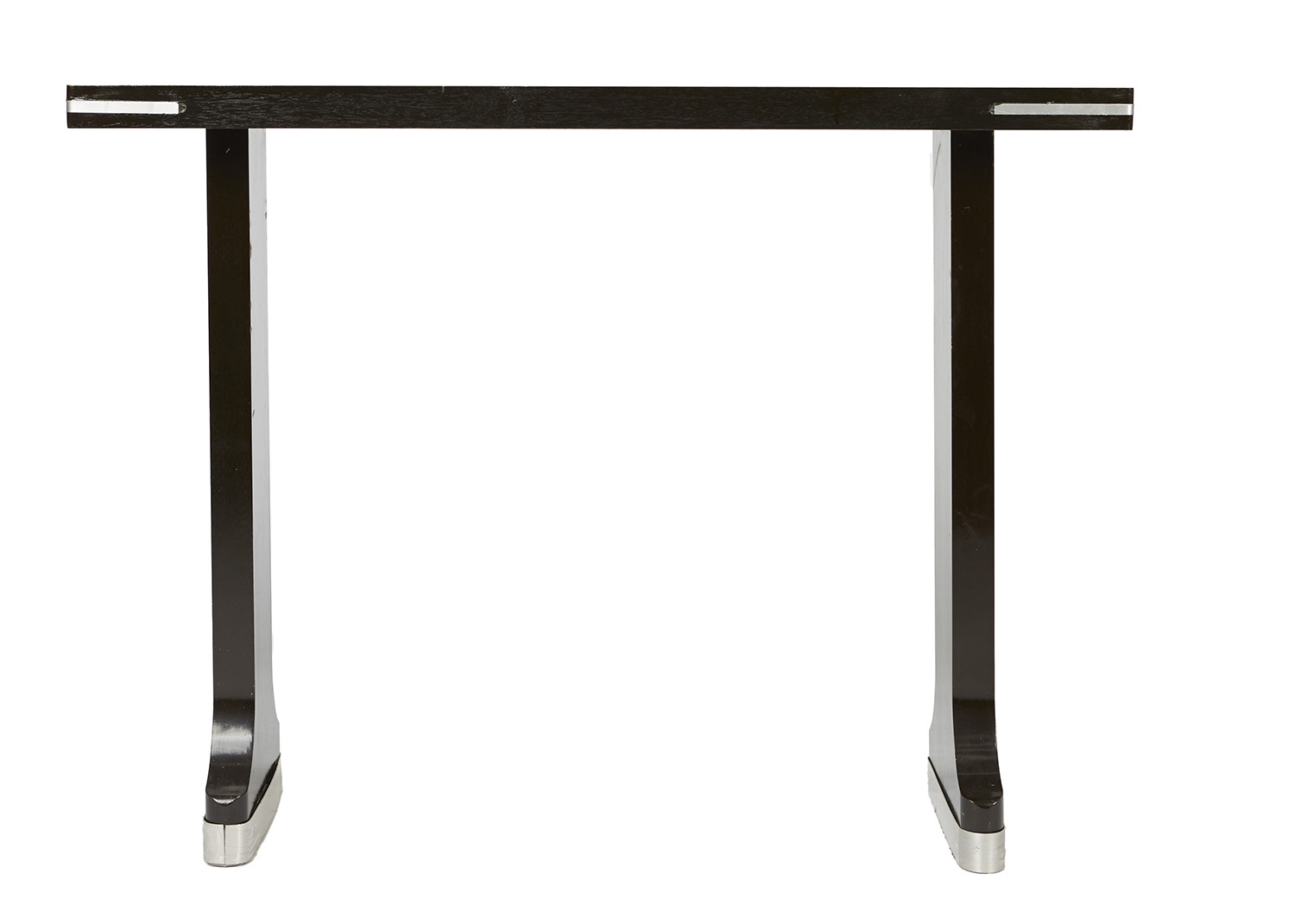 Appraisal: A BLACK LACQUERED CONSOLE TABLE With glass top and chrome