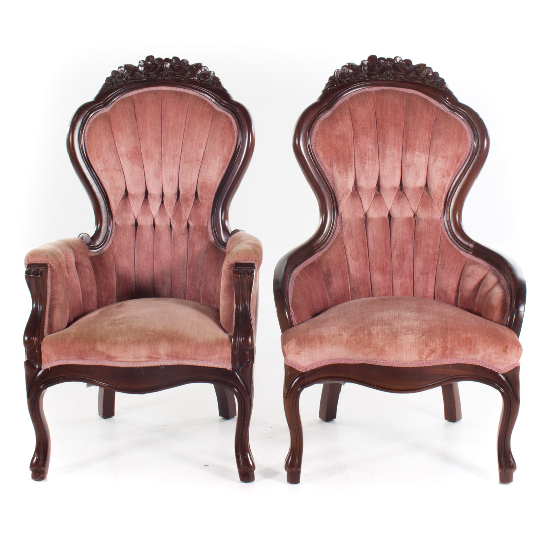 Appraisal: Two reproduction Victorian balloon-back chairs