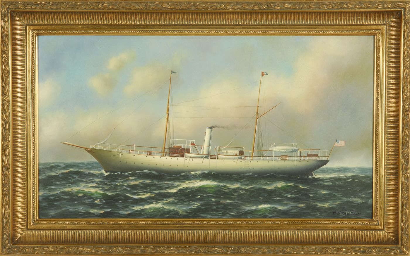 Appraisal: FRAMED PAINTING th CenturyThe turn-of-the-century steam yacht Columbia underway with