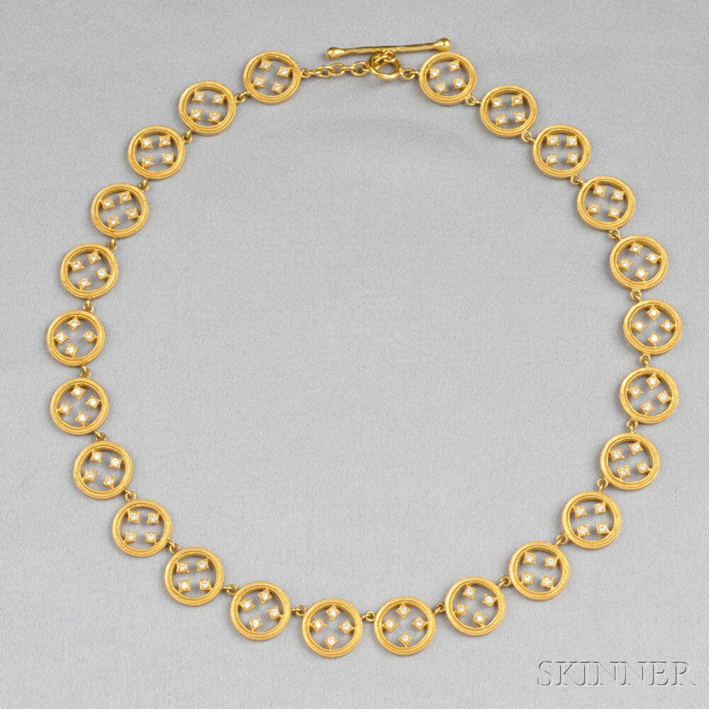 Appraisal: kt Gold and Diamond Filigree Circle Necklace Cathy Waterman lg