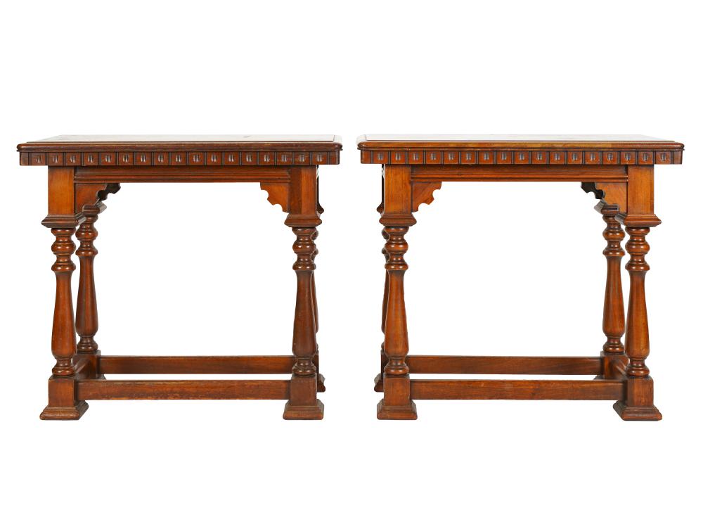 Appraisal: PAIR OF CARVED WALNUT END TABLES th century unsigned inches