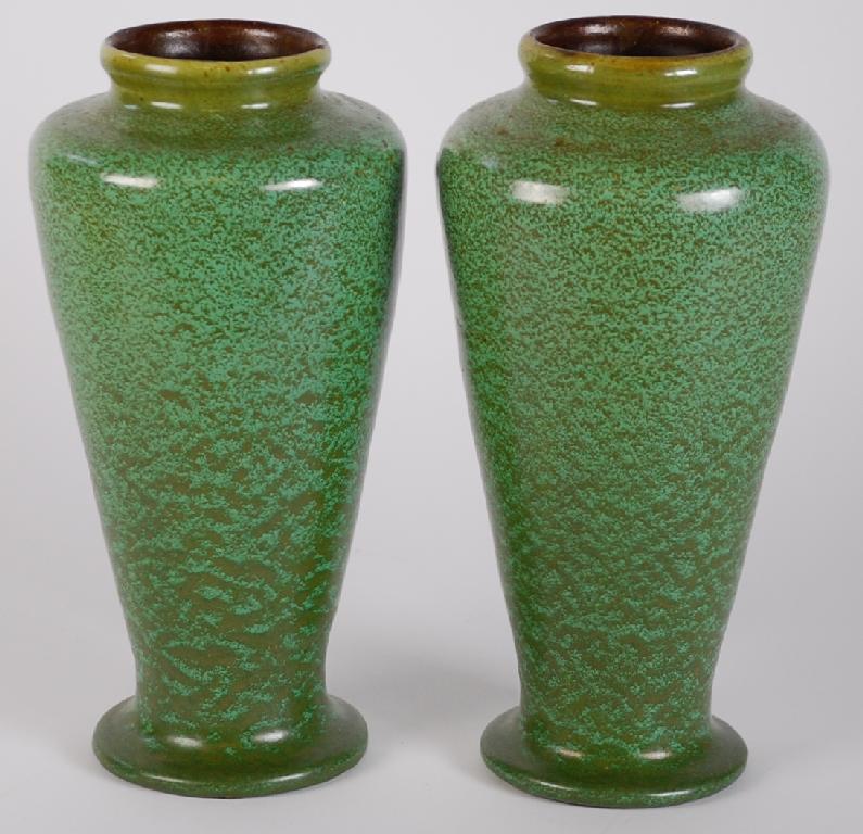 Appraisal: PAIR OF CHARLES BRANNAM POTTERY VASES high shouldered tapering form