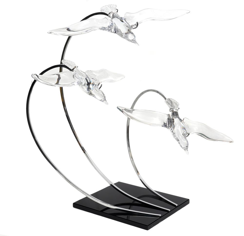 Appraisal: DAUM 'ATLANTIQUE' CRYSTAL FLYING SEAGULL SCULPTURE flying crystal seagulls on