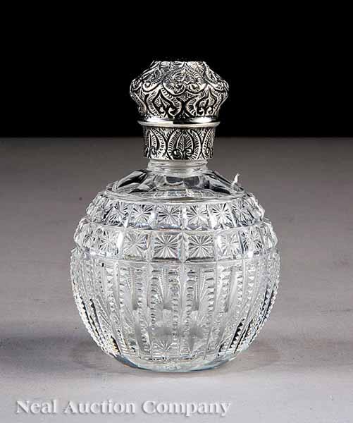 Appraisal: An Antique Silver-Mounted Cut Glass Scent Bottle London EB R