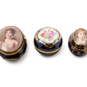 Appraisal: Three Continental Painted and Parcel Gilt Porcelain Boxes Height of