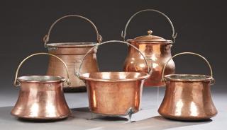 Appraisal: Group of Five Large French Copper Kettles th c Group