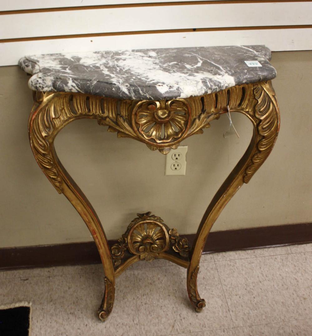 Appraisal: LOUIS XV STYLE GILTWOOD CONSOLE TABLE French c a wall