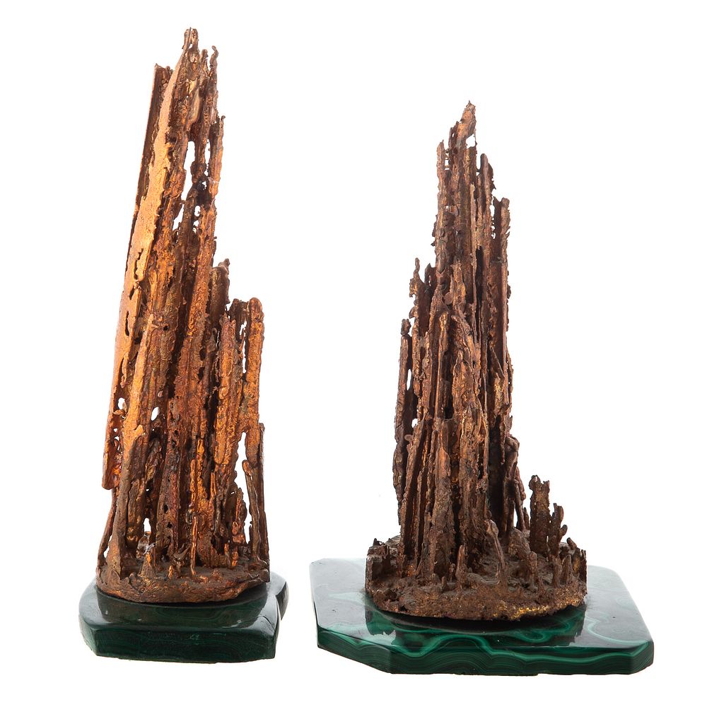 Appraisal: Pair of Slag Metal Malachite Bookends Copper painted slag metal