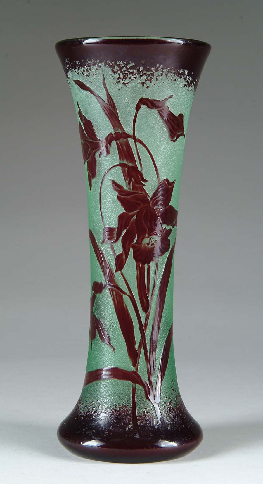 Appraisal: VALLERYSTHAL CAMEO VASE Crimson red daffodils compliment a green frosted