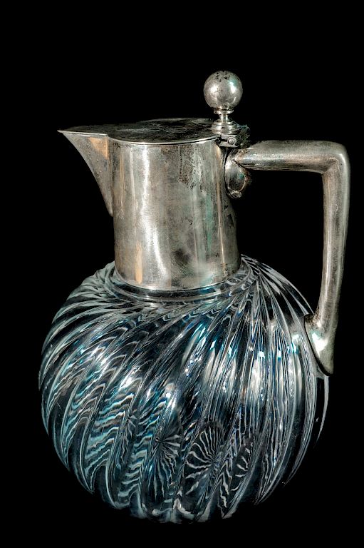 Appraisal: Silver And Glass Decanter Silver Handle And Lidded Top Marked