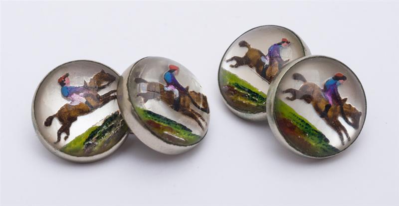 Appraisal: PAIR OF REVERSE INTAGLIO CRYSTAL CUFFLINKS PROBABLY ENGLISH With horse