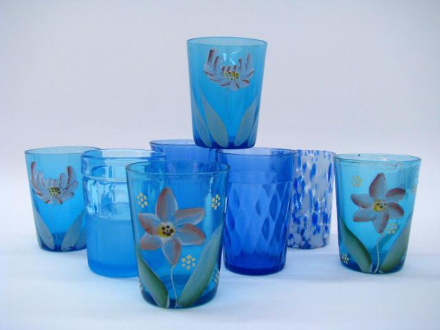 Appraisal: Group of Victorian Style Blue Tumblers including a set of