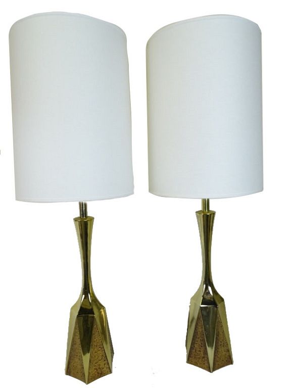 Appraisal: Pair of Brutalist Brass Lamps Pair of Brutalist Brass Lamps