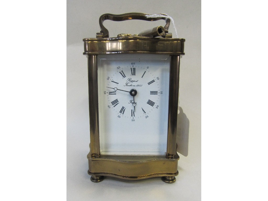 Appraisal: French brass cased carriage clock with white enamel dial