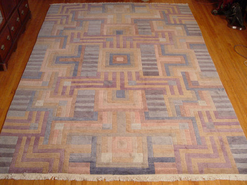 Appraisal: LARGE MODERN CARPET ' x ' Geometric pastel design plush