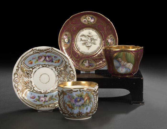 Appraisal: Two Paris Porcelain Elaborately Gilded Bread-and-Milk Cup and Saucer Sets