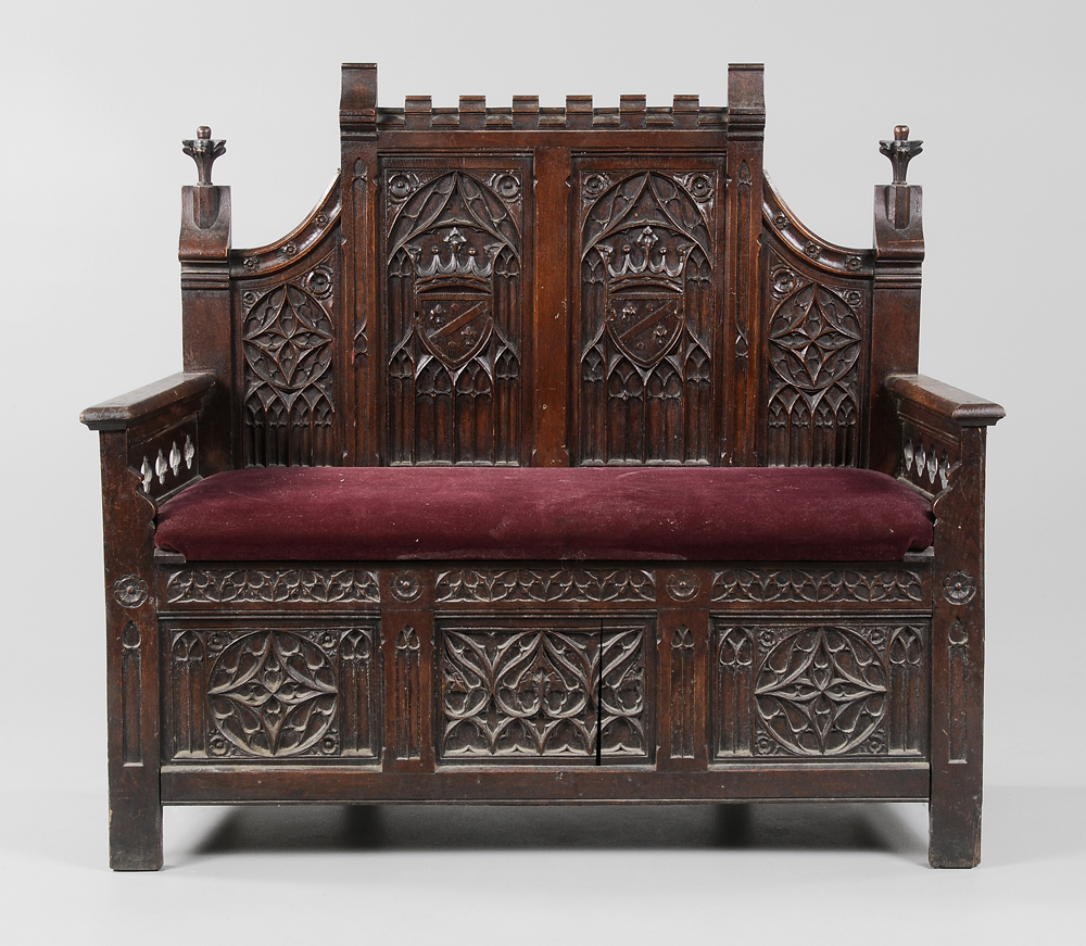 Appraisal: Gothic Style Carved Bench Belgian late th century carved oak