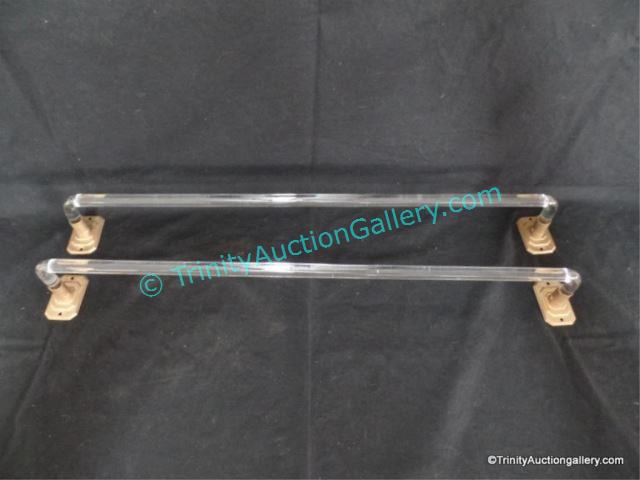 Appraisal: Clear Glass Towel Bars with Hardware - Antique Pair of