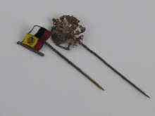 Appraisal: Two Russian silver stick pins one with the Imperial flag