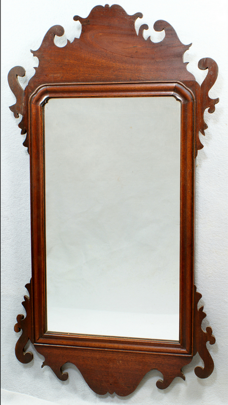 Appraisal: Mahogany Chippendale fretwork wall mirror ears with repaired tips replaced