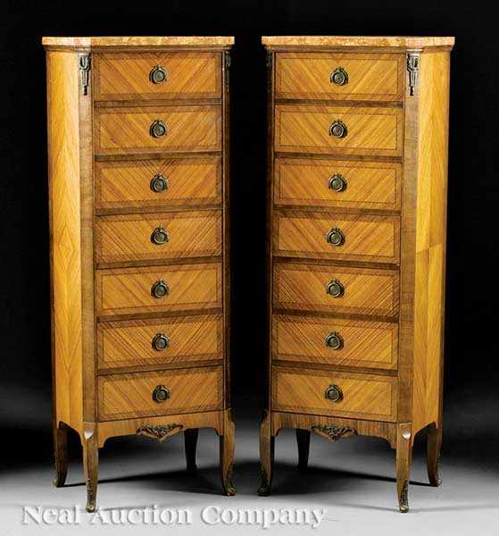 Appraisal: A Pair of Louis XVI-Style Parquetry and Gilt Metal-Mounted Semainiers