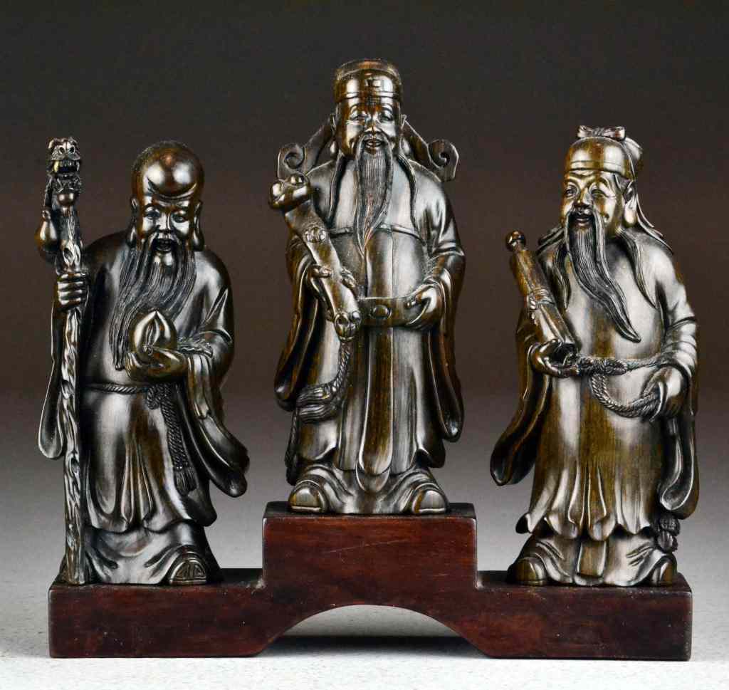 Appraisal: Set Of Chinese Carved Rosewood FiguresFinely carved as Fuk-Luk and