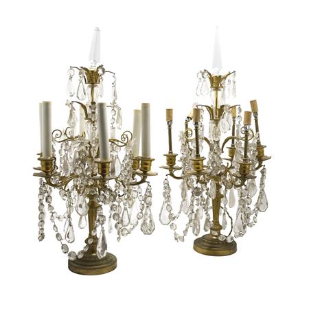 Appraisal: Pair of Louis XVI Style Gilt-Metal and Crystal Six-Light Girandoles